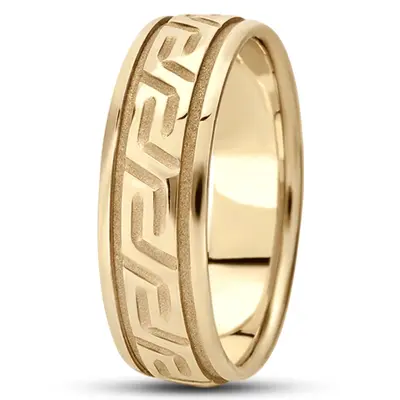 10K yellow gold 7mm. high polish fancy-carved-diamond-cut-wedding-ring - alternate view 6 thumbnail