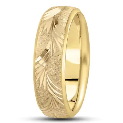 10K yellow gold 7mm. cross satin fancy-carved-diamond-cut-wedding-band - alternate view 3 thumbnail