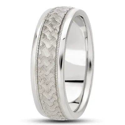 10K white gold 7mm. diamond cut fancy-carved-diamond-cut-wedding-ring - alternate view 4 thumbnail