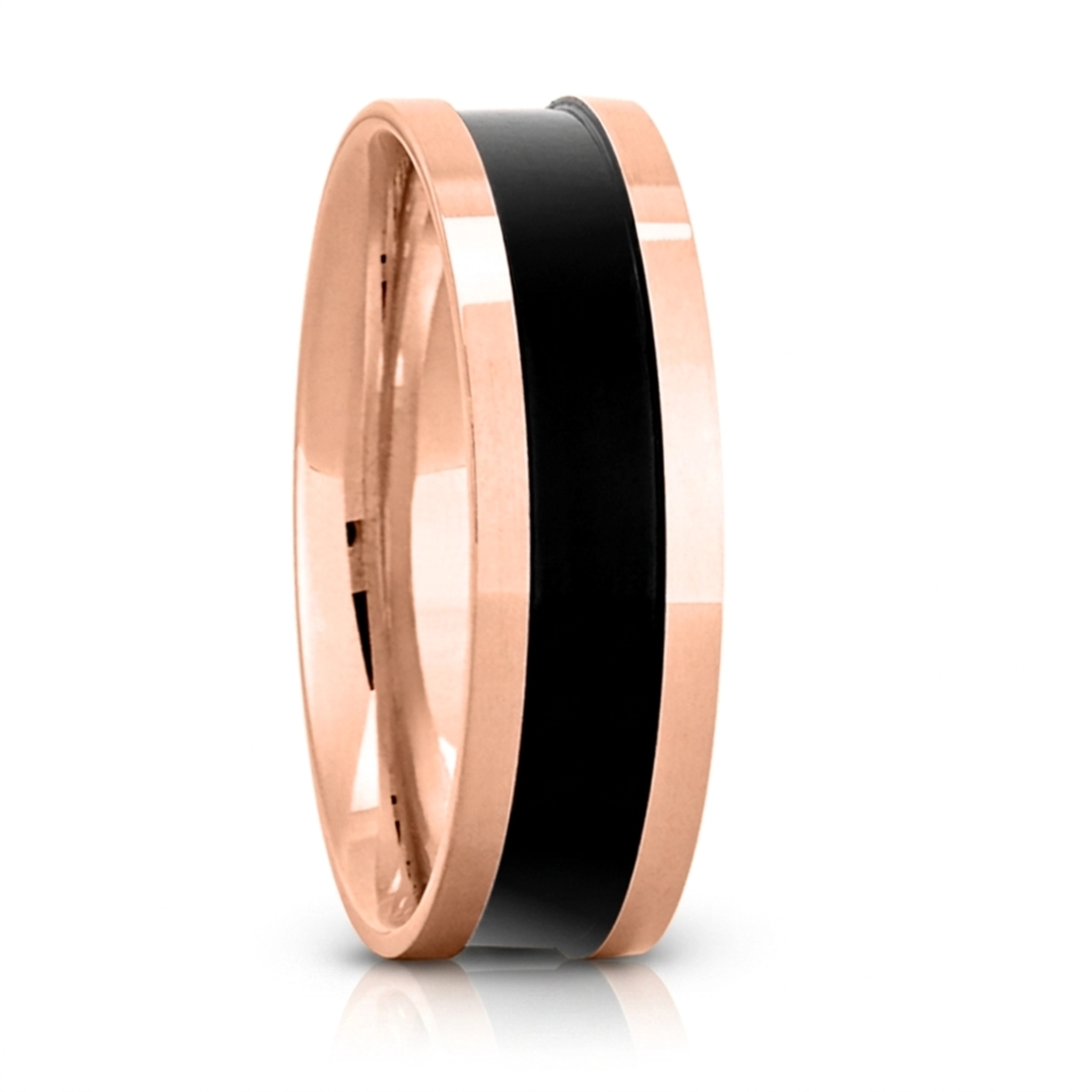 10K pink gold 6.5mm high polish Black-Nano-Center-Flat-Wedding-Band - main view