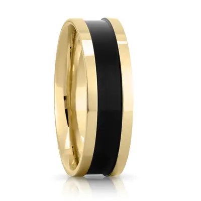 10K yellow gold 6.5mm high polish Black-Nano-Center-Flat-Wedding-Band - alternate view 3 thumbnail