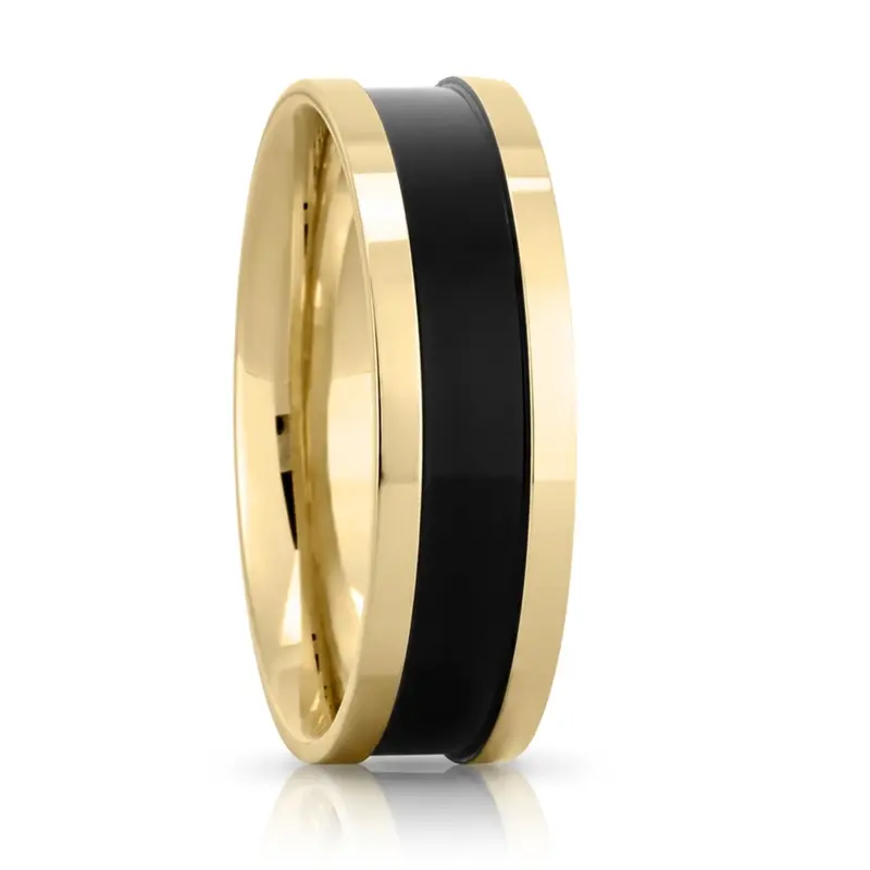 10K yellow gold 6.5mm high polish Black-Nano-Center-Flat-Wedding-Band - alternate view 3