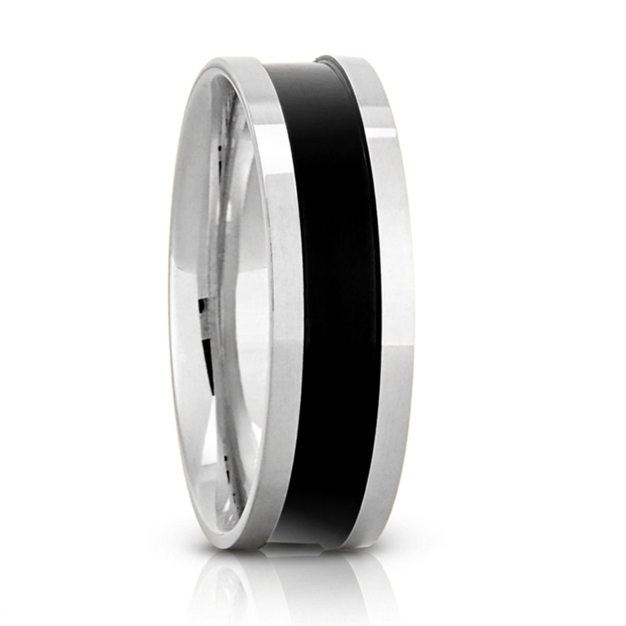 10K white gold 6.5mm high polish Black-Nano-Center-Flat-Wedding-Band - alternate view 2
