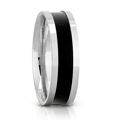 10K white gold 6.5mm high polish Black-Nano-Center-Flat-Wedding-Band - alternate view 2 thumbnail