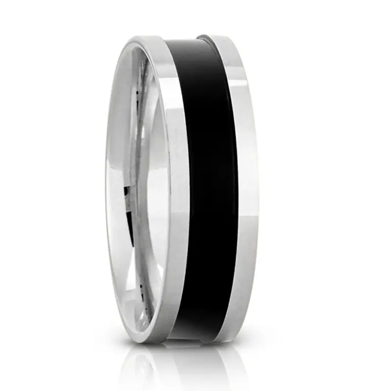 10K white gold 6.5mm high polish Black-Nano-Center-Flat-Wedding-Band - alternate view 2
