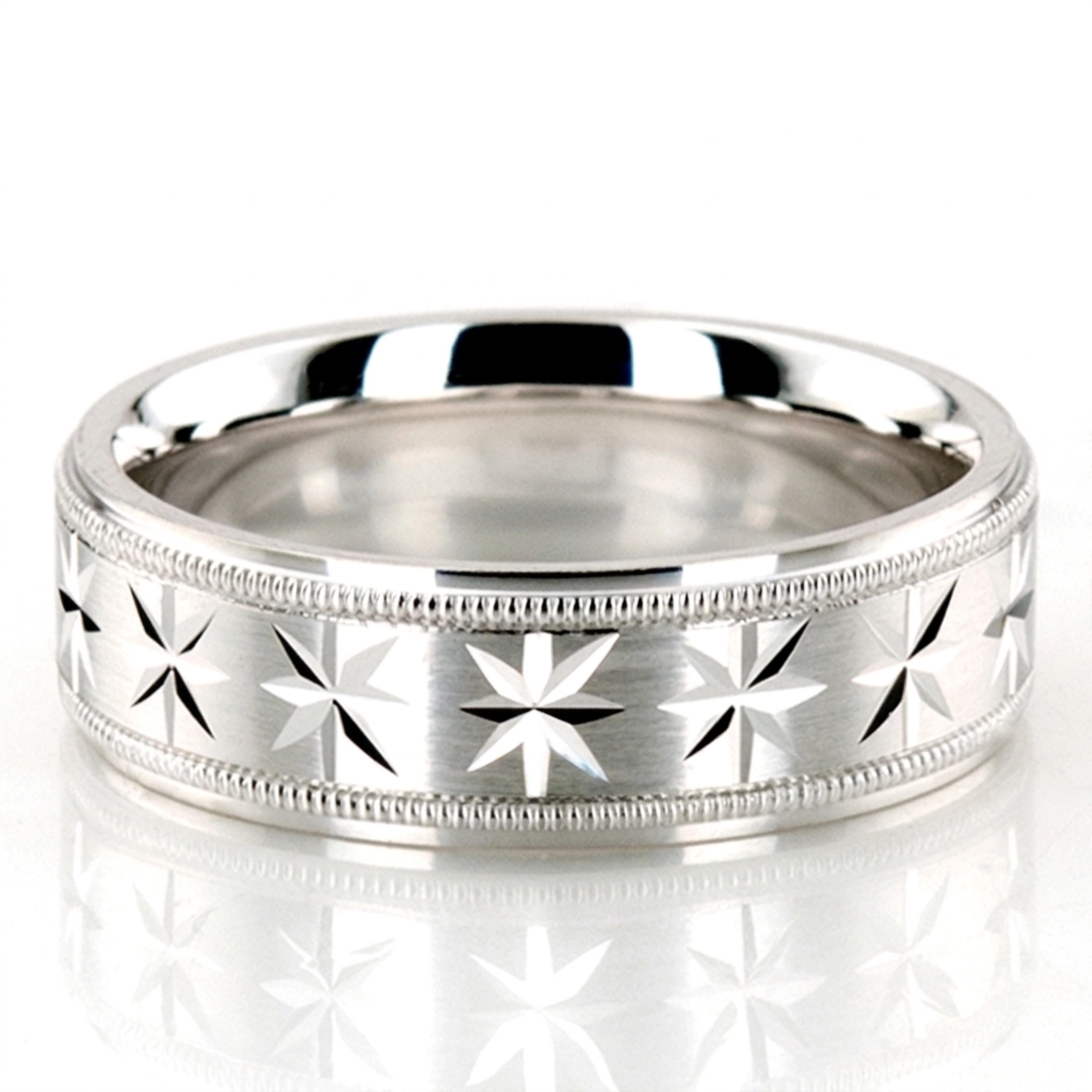 10K white gold 6mm. satin basic-diamond-carved-wedding-ring - alternate view 2