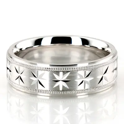 10K white gold 6mm. satin basic-diamond-carved-wedding-ring - alternate view 2 thumbnail