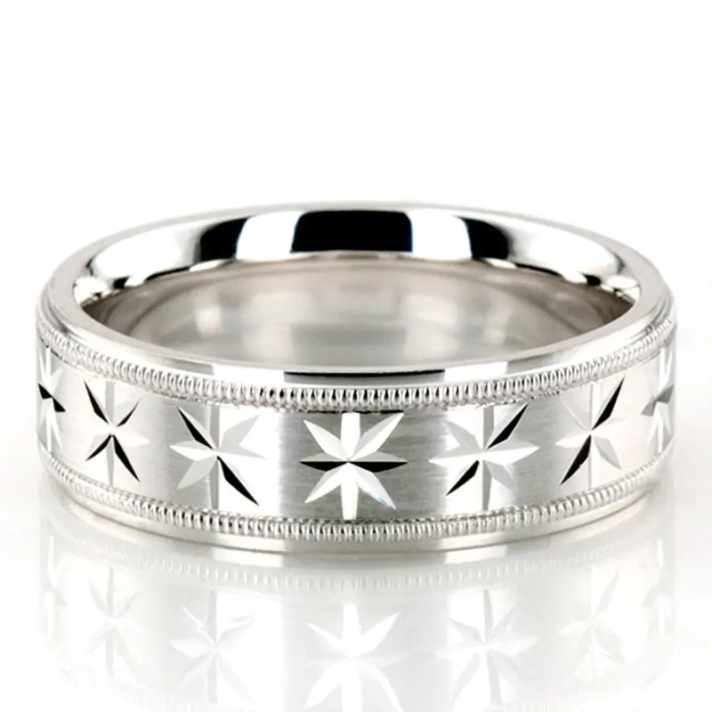 18K white gold 6mm. satin basic-diamond-carved-wedding-ring - alternate view 2