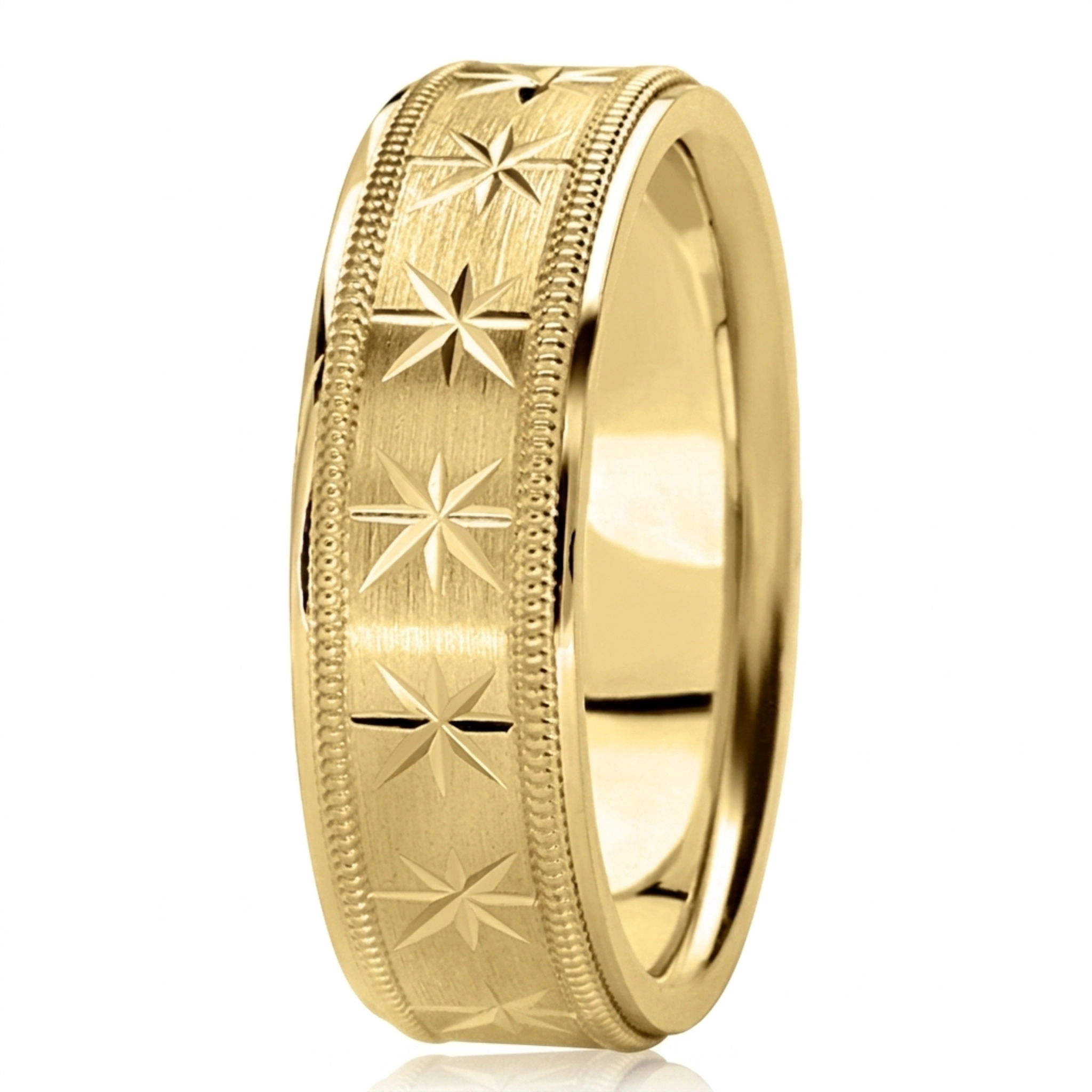 10K yellow gold 7mm. satin basic-diamond-carved-wedding-ring - alternate view 8