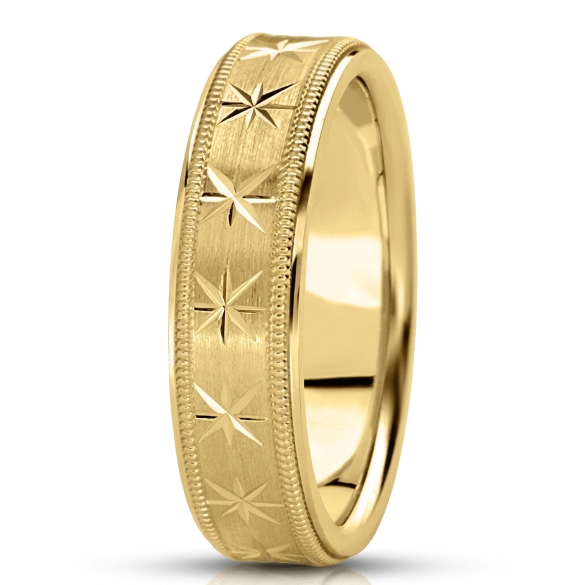10K yellow gold 6mm. satin basic-diamond-carved-wedding-ring - alternate view 7