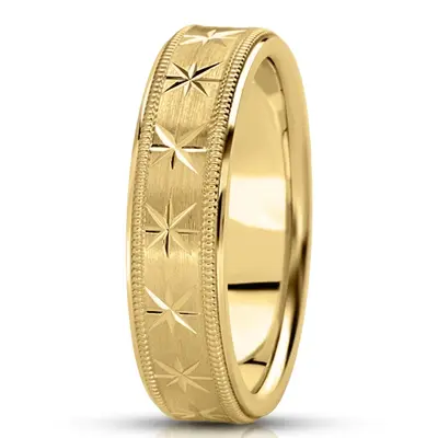 10K yellow gold 6mm. satin basic-diamond-carved-wedding-ring - alternate view 7 thumbnail