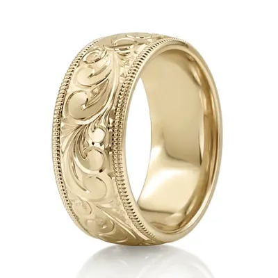 10K yellow gold 8mm. shiny finish fancy-carved-hand-engraved-wedding-band - alternate view 11 thumbnail