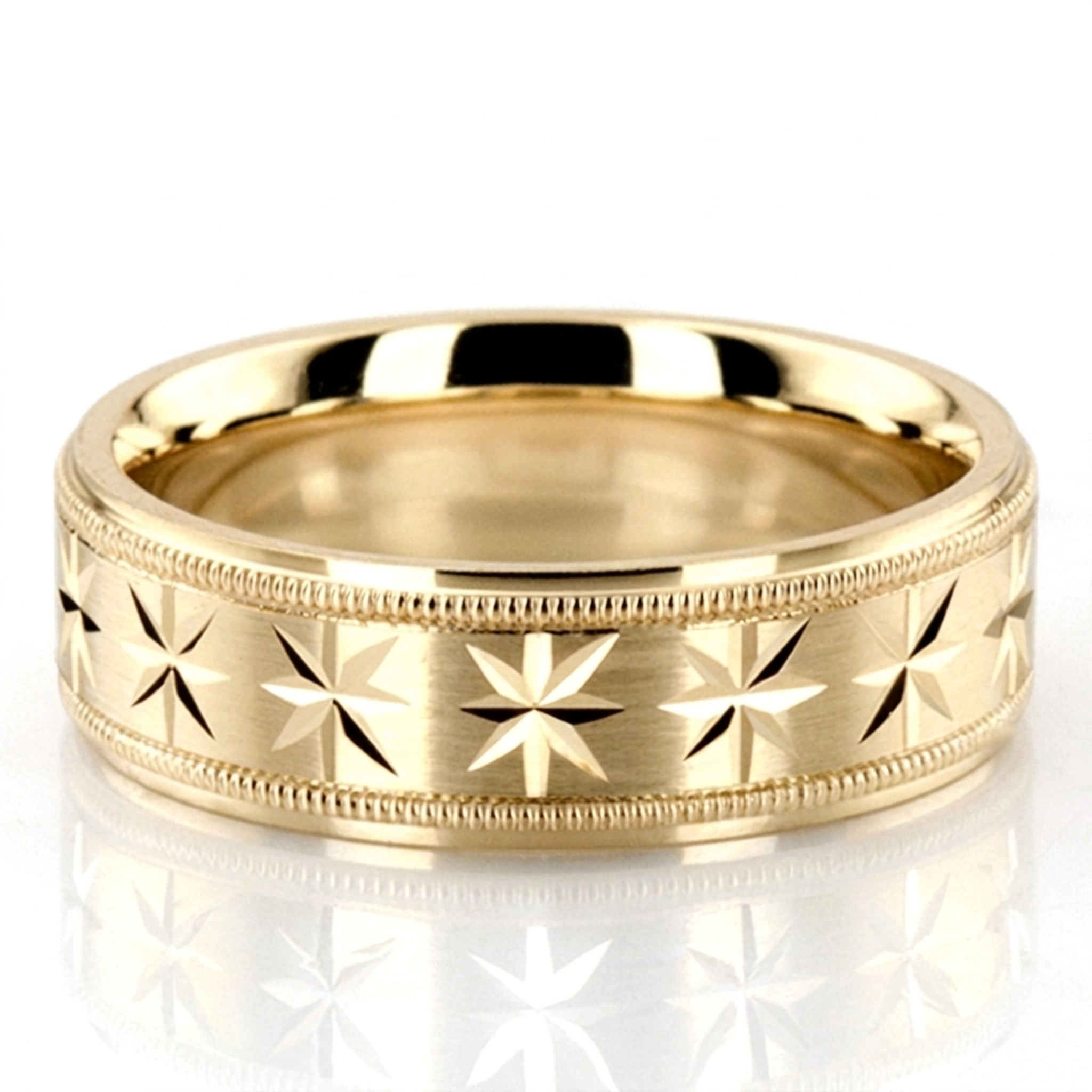 10K yellow gold 6mm. satin basic-diamond-carved-wedding-ring - alternate view 3