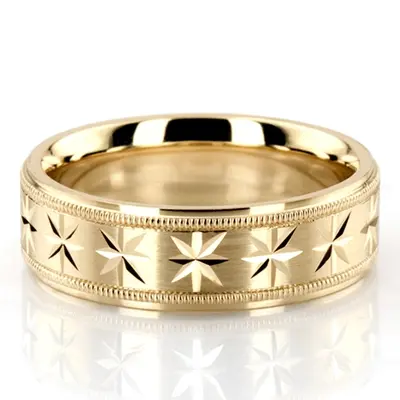 10K yellow gold 6mm. satin basic-diamond-carved-wedding-ring - alternate view 3 thumbnail
