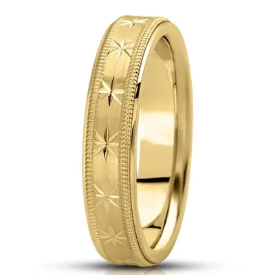 10K yellow gold 5mm. satin basic-diamond-carved-wedding-ring - alternate view 6 thumbnail