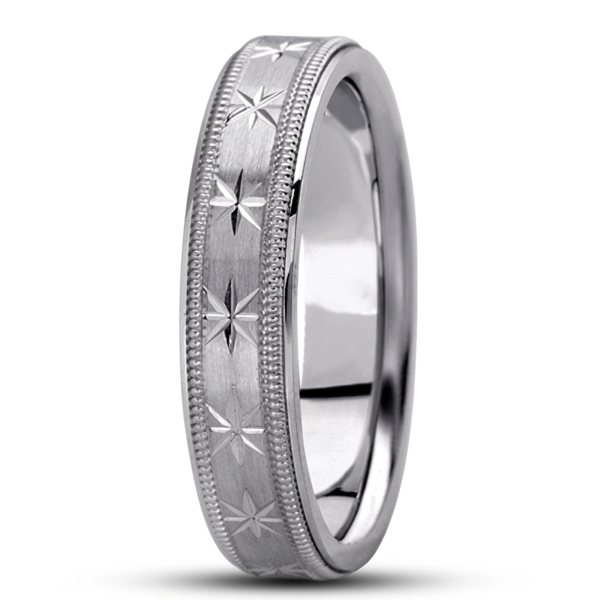 10K white gold 5mm. satin basic-diamond-carved-wedding-ring - alternate view 9