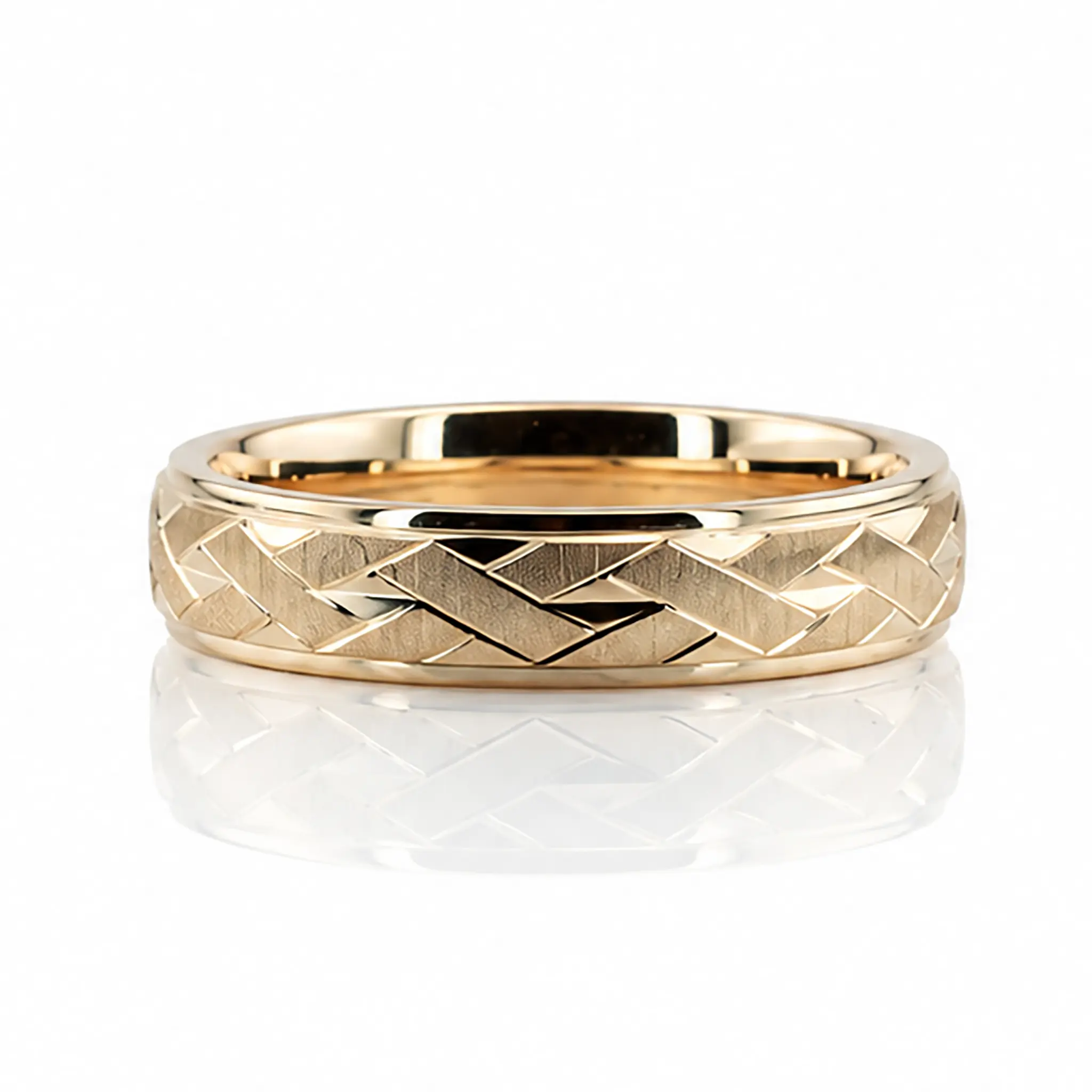 10K yellow gold 6mm. satin finish Fancy-carved-diamond-cut-wedding-ring - alternate view 5