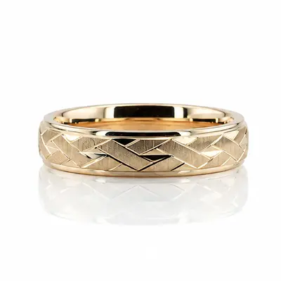 10K yellow gold 6mm. satin finish Fancy-carved-diamond-cut-wedding-ring - alternate view 5 thumbnail
