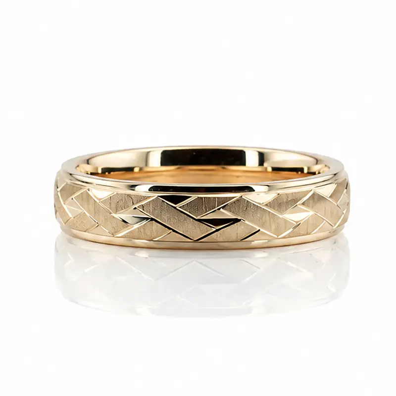 10K yellow gold 6mm. satin finish Fancy-carved-diamond-cut-wedding-ring - alternate view 5