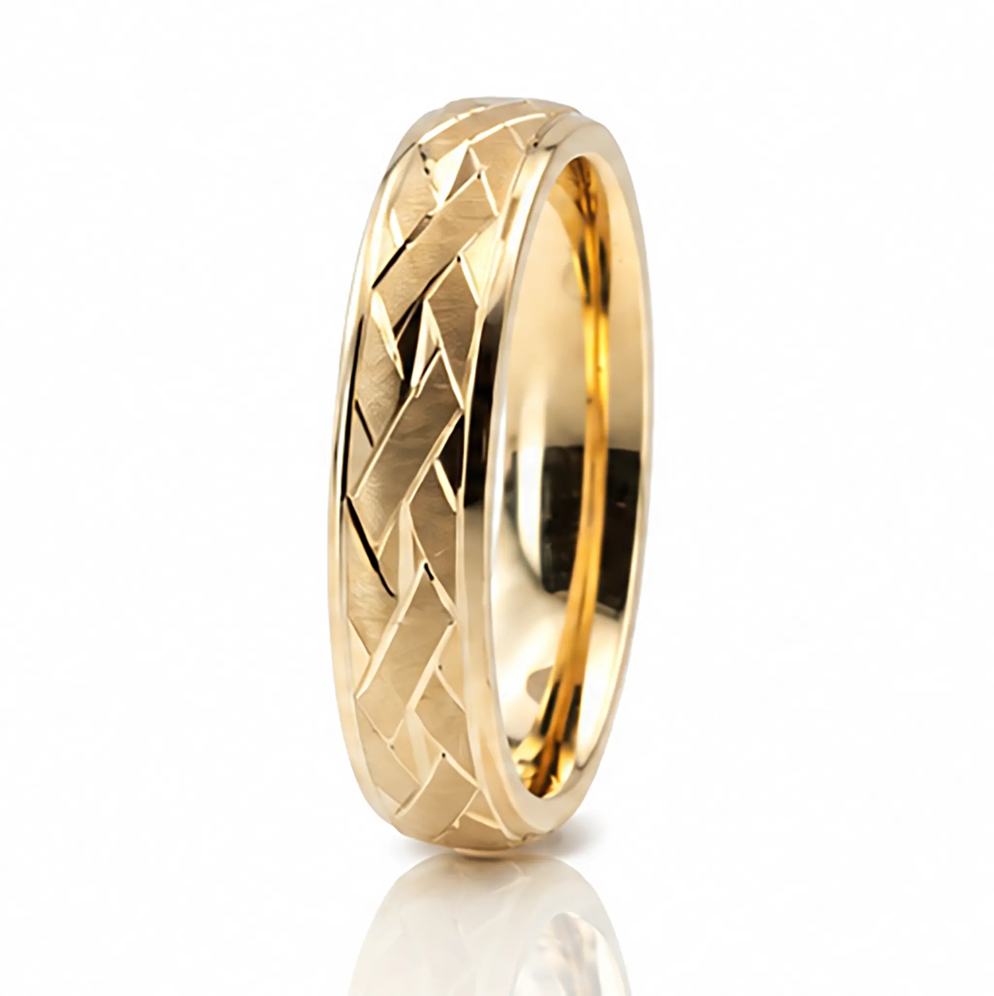 10K yellow gold 6mm. satin finish Fancy-carved-diamond-cut-wedding-ring - alternate view 7