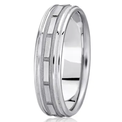 Striped Rectangular Cut Fancy Carved Wedding Band  - view 2 of 4