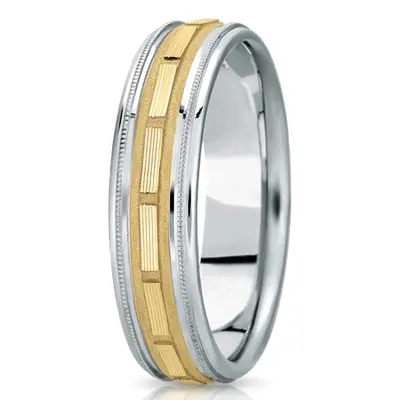 Striped Rectangular Cut Fancy Carved Wedding Band  - view 1 of 4