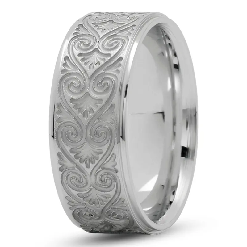 10K white gold 8.5mm. same as picture milled-fancy-carved-wedding-ring - alternate view 3