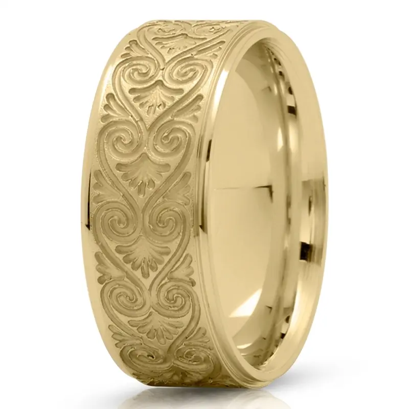 10K yellow gold 8.5mm. same as picture milled-fancy-carved-wedding-ring - alternate view 5