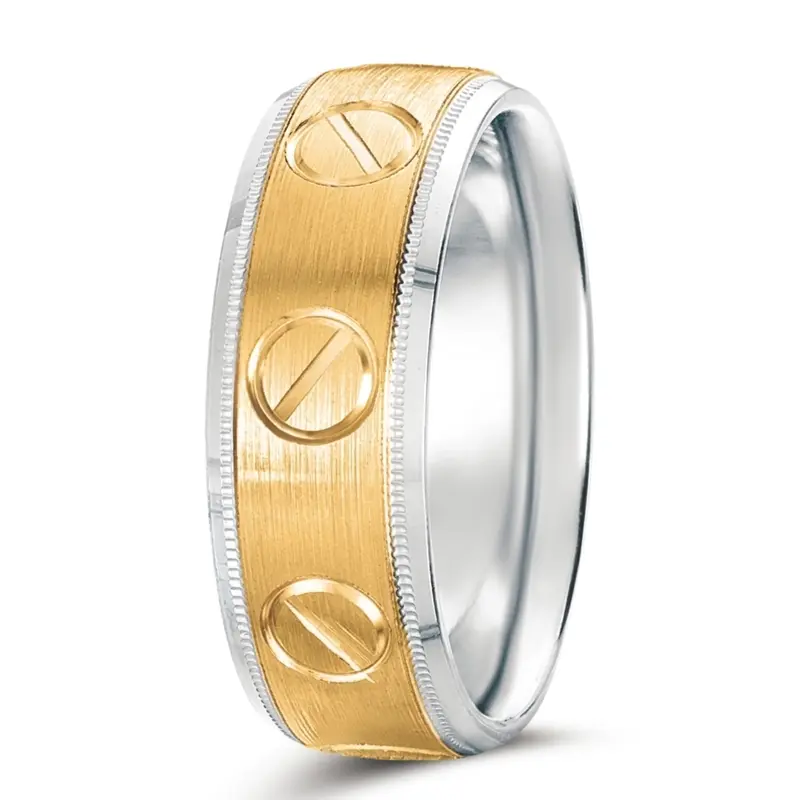 10K white-yellow-white gold 7mm. satin designer-wedding-bands - alternate view 4