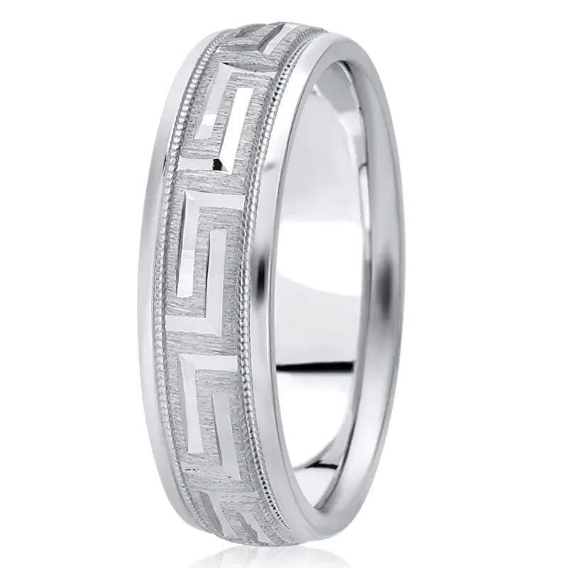 10K white gold 6.5mm cross satin diamond-cut-fancy-wedding-band - alternate view 2