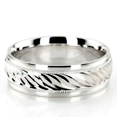 Attractive Brush Finish Fancy Carved Wedding Band  - view 1 of 7