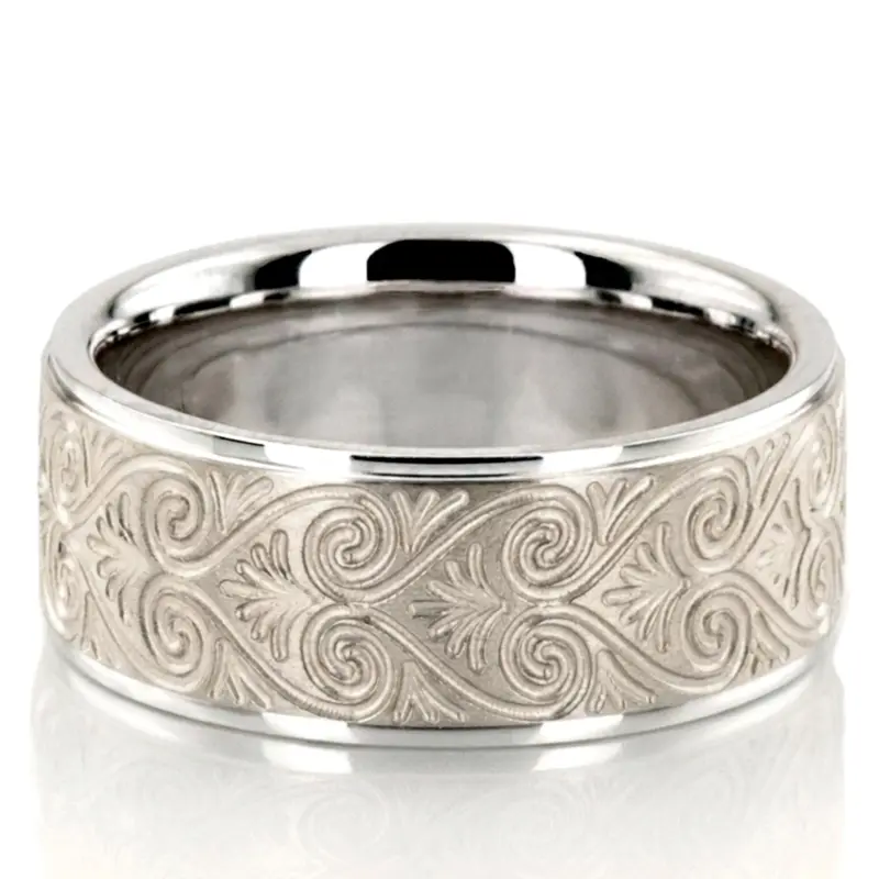 10K white gold 8.5mm. same as picture milled-fancy-carved-wedding-ring - alternate view 2
