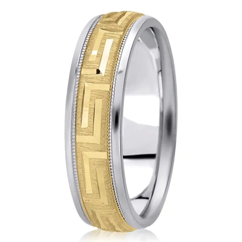 10K white-yellow-white gold 6.5mm cross satin diamond-cut-fancy-wedding-band - alternate view 3