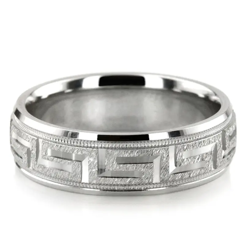 10K white gold 6.5mm stone finish diamond-cut-fancy-wedding-band - alternate view 5