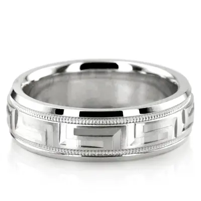 Greek Key Fancy Designer Wedding Ring  - view 6 of 7