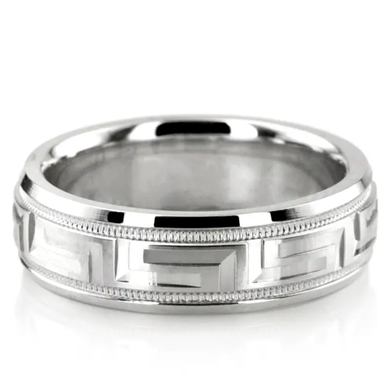 10K white gold 5.5mm. high polish diamond-cut-fancy-wedding-band - alternate view 6