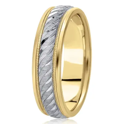 Attractive Brush Finish Fancy Carved Wedding Band  - view 4 of 7