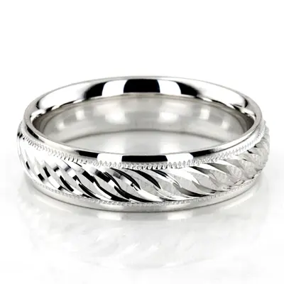 Attractive Brush Finish Fancy Carved Wedding Band  - view 5 of 7