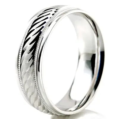 Attractive Brush Finish Fancy Carved Wedding Band  - view 6 of 7
