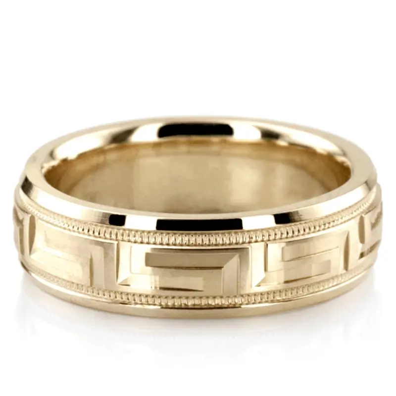 10K yellow gold 5.5mm. high polish diamond-cut-fancy-wedding-band - alternate view 7