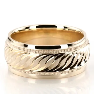 Attractive Brush Finish Fancy Carved Wedding Band  - view 2 of 7