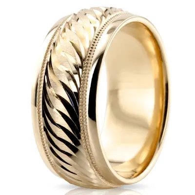 Attractive Brush Finish Fancy Carved Wedding Band  - view 7 of 7