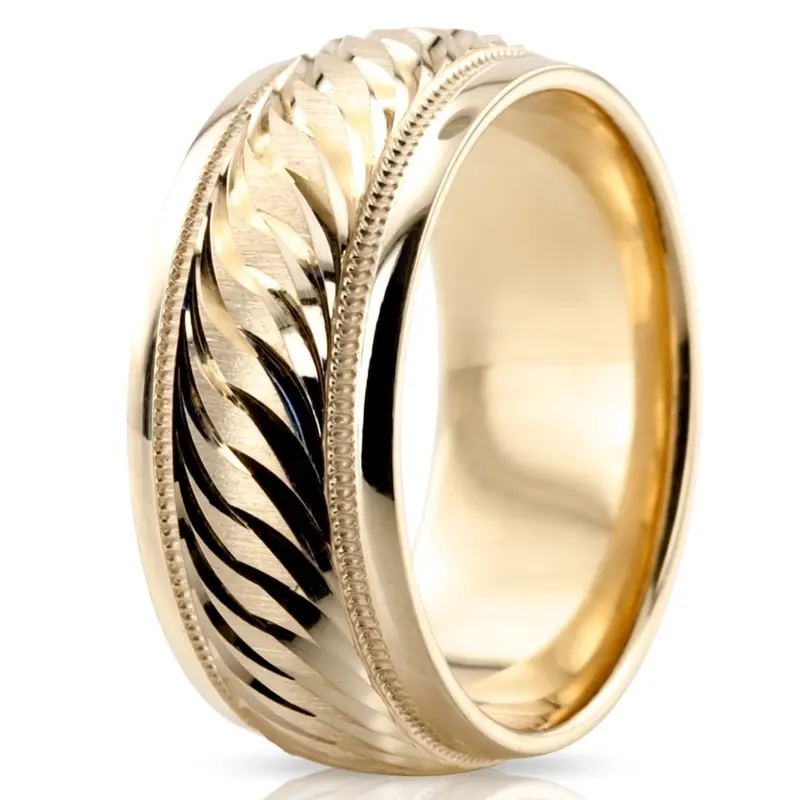 10K yellow gold 8mm. cross satin fancy-carved-diamond-cut-wedding-band - alternate view 7