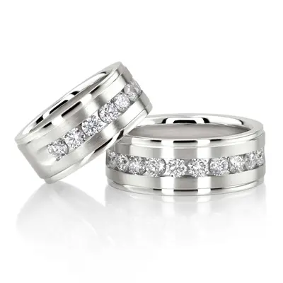 Step Edge Channel Diamond Wedding Band Set - view 2 of 4