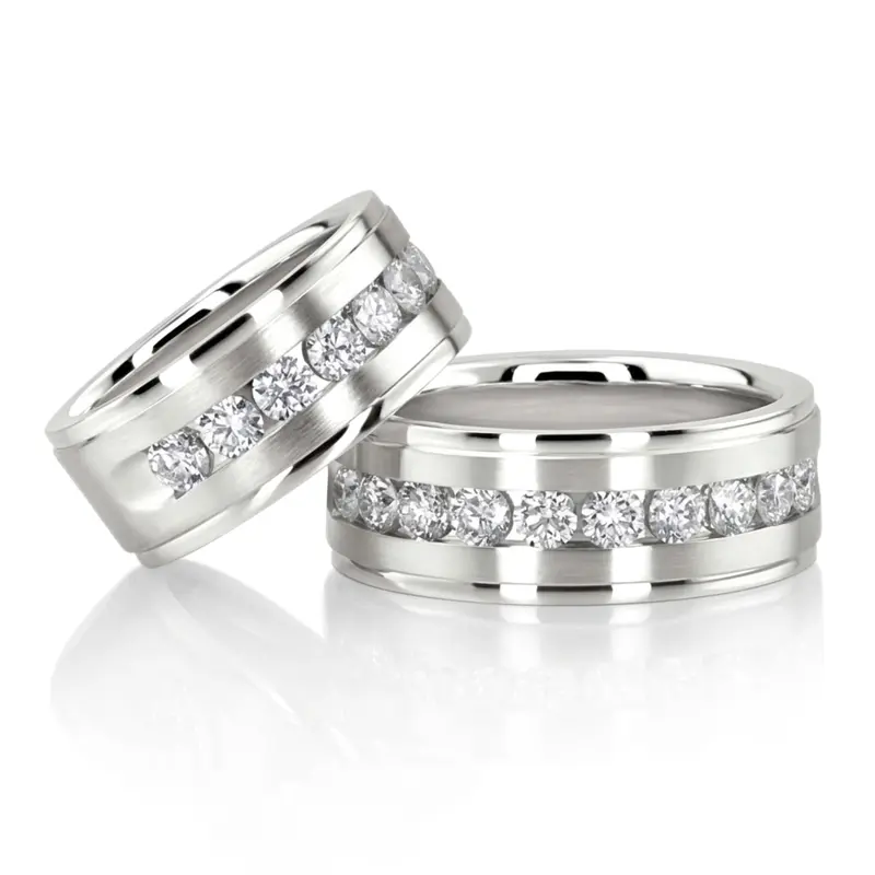 14K Step-Edge-Channel-Diamond-Wedding-Band-Set - alternate view 2