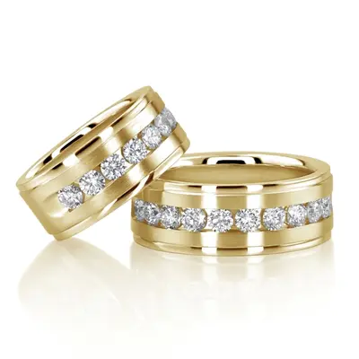 Step Edge Channel Diamond Wedding Band Set - view 1 of 4