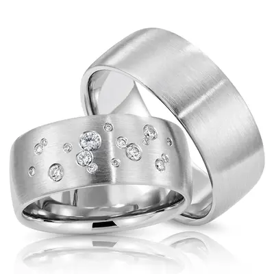 Scattered Diamonds Low Dome Wedding Ring Set - view 2 of 2