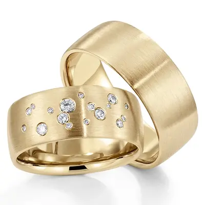 Scattered Diamonds Low Dome Wedding Ring Set - view 1 of 2