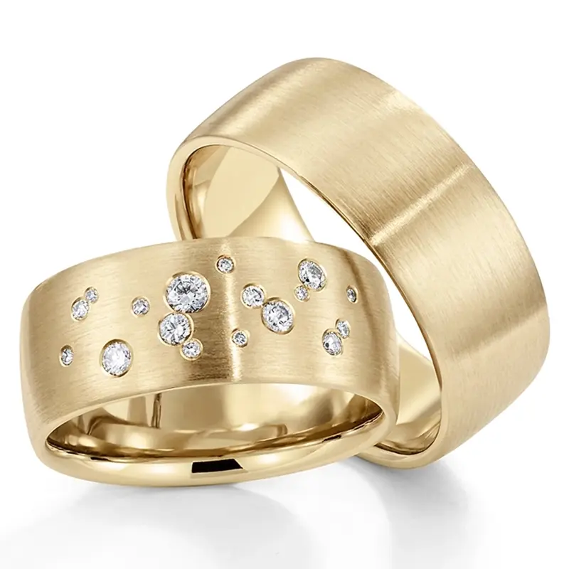 14K Scattered-Diamonds-Low-Dome-Wedding-Ring-Set - main view