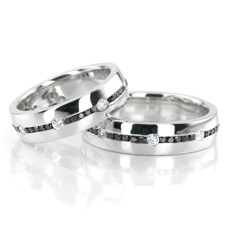 14K Black-White-Diamond-Wedding-Band-Set - alternate view 2